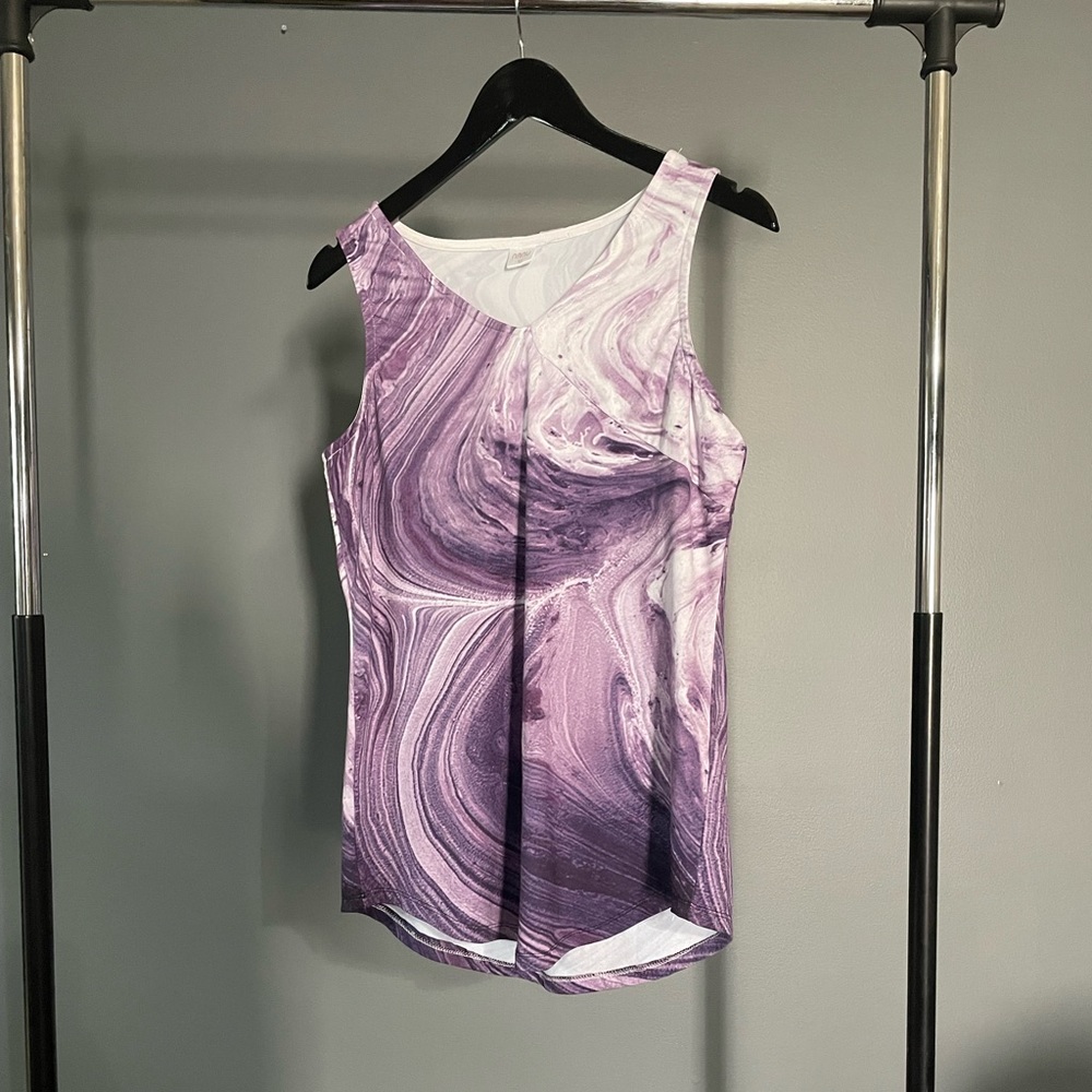 Purple & White Swirl V-Neck Tank Top